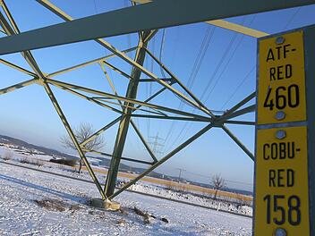 Da ist noch Platz für mehr: Die Überlegungen des Netzbetreibers Tennet, die Trasse zwischen Schalkau und Redwitz (hier: bei Neuensorg) wieder abzureißen und mit höheren Mast neu aufzubauen, stößt im Coburger Land auf massiven Widerstand. Diese Botschaft hat der Chef der Münchner Staatskanzlei, von einem Gespräch mit den Bürgermeistern des Landkreises mit nach Hause genommen. Foto: Berthold Köhler