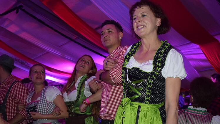 Auch im Stehen auf den Bierbänken wird eifrig mitgeschunkelt. Foto: Daniela Pondelicek