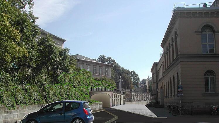 Ein unauffälliger Tunnel gegenüber vom Theater - so könnte eine Einfahrt in eine Tiefgarage am Theater unterm Schlossplatz aussehen. Einig sind sich die meisten Stadträte darin, dass eine solche Tiefgarage im Zuge der anstehenden Theatersanierung gebaut werden sollte. Doch ob und wo es dafür Geld gibt, muss erst noch geklärt werden. Private Investoren, die alles allein finanzieren, gibt es nicht. Grafik: CT-Archiv