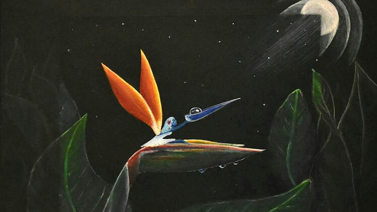 "Mystic" ist dieses Acrylgemälde von Christine Welsch aus Haßfurt überschrieben, zu dem sie den Satz "Mit offenen Augen und wachen Sinnen lassen sich Wunder entdecken" von Else Pannetz zitiert.