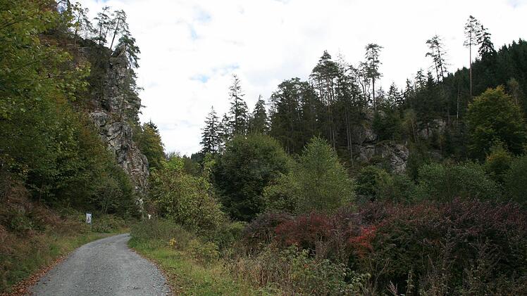 Zwei Felsen hinter dem Waffenhammer zeugen von der einstigen Burg Wildenstein im Steinachtal. Foto: Klaus Klaschka
