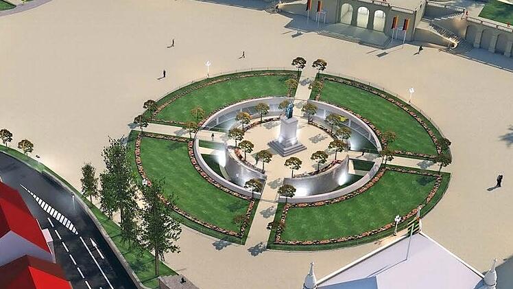 Am äußeren Erscheinungsbild des Schlossplatzes würde sich - abgesehen vom Lichtgraben rund um das Denkmal - durch die Tiefgarage nicht viel ändern. Grafiken: Architekturbüro Glodschei