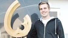 Jonas Speer mit seinem offenen Maßwerk, das auf der Buga in Heilbronn ausgestellt war.