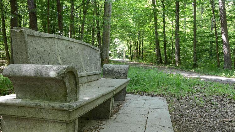 Oberhalb der Ilgenwiese steht diese steinerne Bank mit der Aufschrift "Vielmetters Ruhe 1934". Geheimnisvoll.