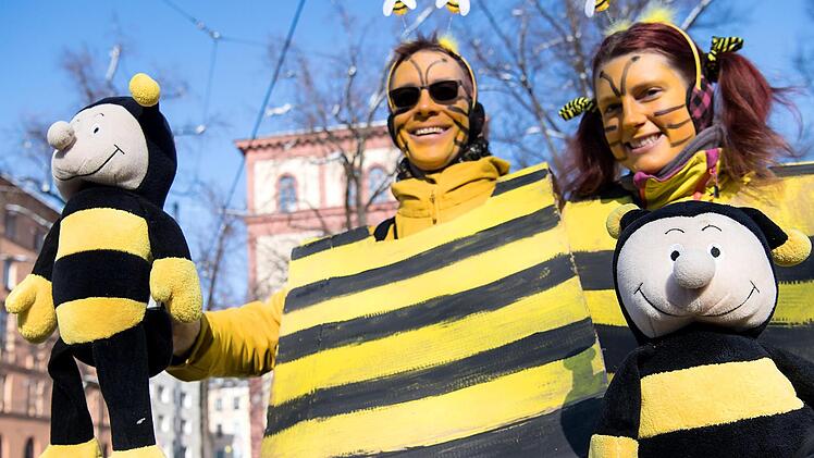 Wetten, dass Bienenkostüme bei den Faschingsumzügen besonders gefragt sein werden? Die Befürworter des Artenvielfalt-Volksbegehrens haben allen Grund zur Freude. Unser Bild zeigt Teilnehmer einer Demonstration in München.   Foto: Symbolbild /Sven Hoppe/dpa