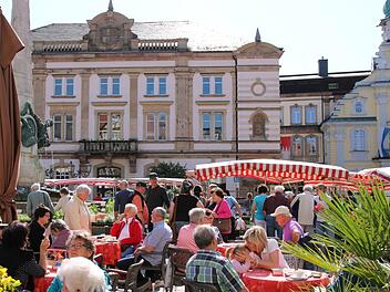 Vereinshaus und Rathaus bieten die idyllische Kulisse für den Kulmbacher Wochenmarkt.Fotos: Katrin Geyer