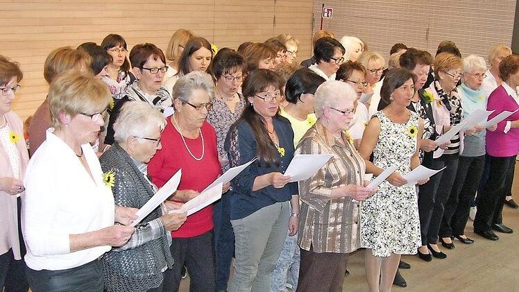 Seine Premiere zum Jubiläum hatte der Chor der TSV-Sonnenblumen in der Sonnefelder Domänenhalle.  Fotos: Klaus Oelzner