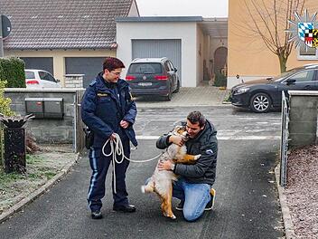 Ein Hundebesitzer in Höchstadt an der Aisch freut sich, dass er seine Hündin Bailey wieder hat. Foto: Polizei Mittelfranken