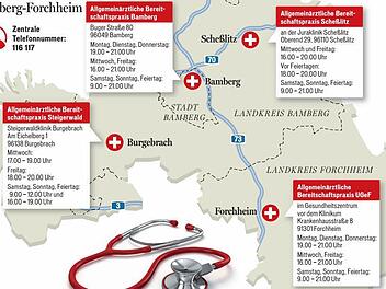 Die Pilotregion Bamberg-Forchheim im ärztlichen Bereitschaftsdienst ist im Juli gestartet worden. Grafik: Dagmar Klumb/ Quelle: KVB