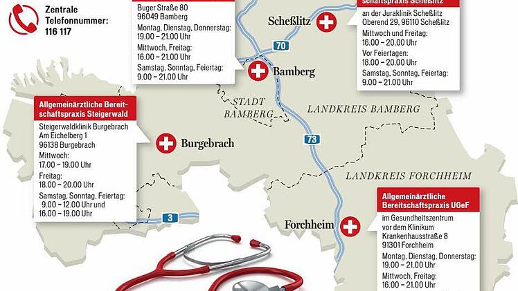 Die Pilotregion Bamberg-Forchheim im ärztlichen Bereitschaftsdienst ist im Juli gestartet worden. Grafik: Dagmar Klumb/ Quelle: KVB