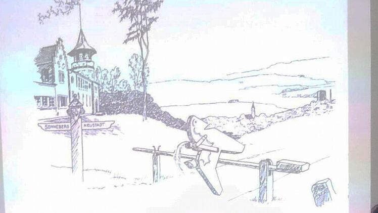 Auf einer Zeichnung aus dem 50er Jahren springt das Sonneberger Reiterlein über den Schlagbaum in Richtung Neustadt. Es sollte noch lange dauern bis dies möglich wurde. Foto: Frank Altrichter