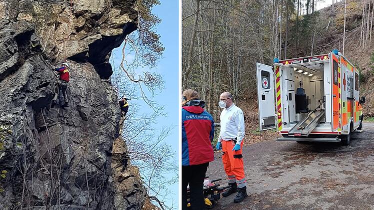 Presseck: Rettungseinsatz der Bergwacht Kulmbach an Felsen der Steinachklamm - Aus Übung wird plötzlich Ernst