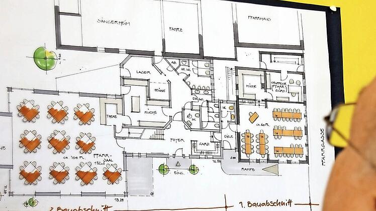 So stellt sich das Erdgeschoss des Pfarrzentrums auf dem Plan dar.