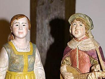 Kaspar von der Rhön als Holzfigur, zusammen mit der Münnerstädter Schnitterin Foto: Hubert Breitenbach