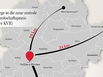 Die zentrale Bereitschaftsdienst-Praxis soll an die 30 Kilometer beziehungsweise 30 Minuten Fahrtzeit entfernt sein.Grafik: Carolin Höfler