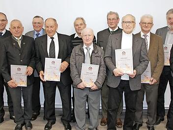 Die geehrten Vereinsmitglieder mit dem Vorsitzenden und Bürgermeister  Foto: Mathias Erlwein