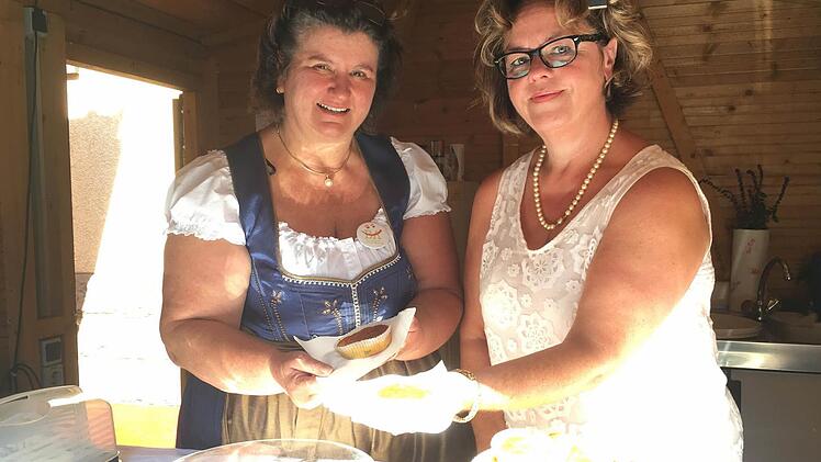 Renate Ott (l.) aus Hirschaid verkaufte Leckereien und spendete den Erlös dem kranken Luca aus Trailsdorf. Foto: Michael Memmel