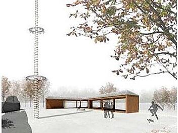 Das Höllein-Gelände könnte mit einer teilseitig offenen Loggia bebaut werden; das schlug der Architekt Franz Hirschmann den Gemeinderäten vor. Graphik: Gemeinde Redwitz