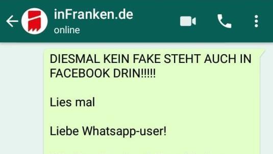 Der WhatsApp-Kettenbrief enthält zahlreiche Elemente älterer Massennachrichten. Screenshot: inFranken.de