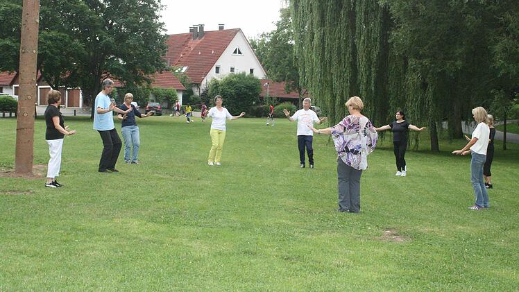 Im Park erlebten Herzogenauracher Qi Gong. Millionen Chinesen treffen sich auch jeden Tag, um dessen heilende Wirkung zu spüren. Foto: D. Weiler