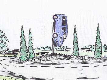 Ein erster grober Entwurf des Unternehmers zeigt, wie in etwa das Campingmobil auf dem Medbacher Kreisel angebracht sein könnte. Foto: privat