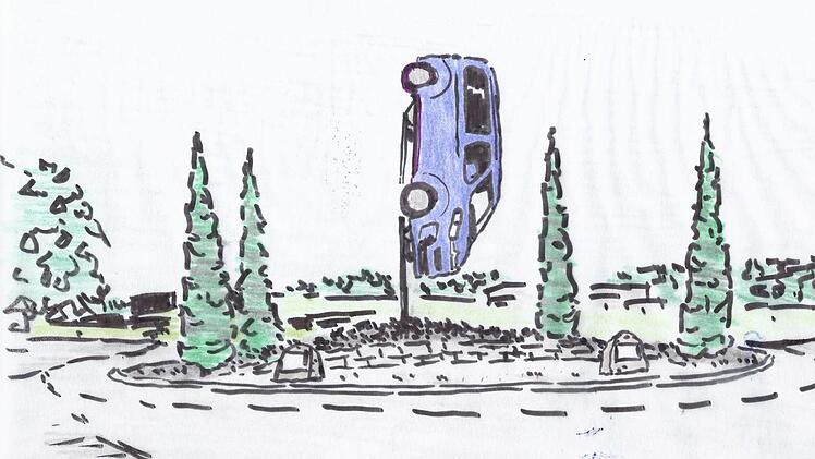 Ein erster grober Entwurf des Unternehmers zeigt, wie in etwa das Campingmobil auf dem Medbacher Kreisel angebracht sein könnte. Foto: privat