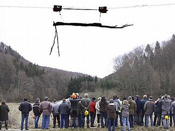 Im "Pfarrholz" werden die Stämme mithilfe eines Seilkrans weggebracht. Foto: Löwisch