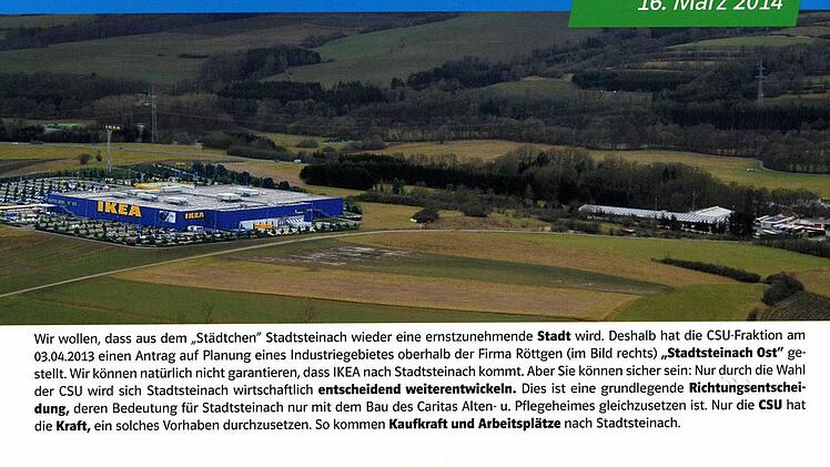 Mit einem Ikea-Haus wirbt die Stadtsteinacher CSU auf der Fotomontage. Das ruft den schwedischen Möbelgiganten auf den Plan.