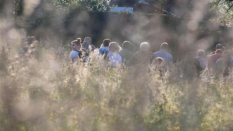 Auch die hochsommerliche Hitze hielt die Obereschenbacher nicht davon ab, sich entlang ihrer Gemeindegrenze durch die Büsche zu schlagen.