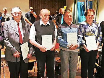 Gruppenbild mit den Geehrten beim Gesangverein Giech (von links): Erich Dremel, Christopher Janßen, Otto Bleyer, Erwin Mühlbauer, Josef Hoh, Hans Schütz, Brigitte Martin, Johann Kalenyak, Annette Eichhorn und Michael Schütz