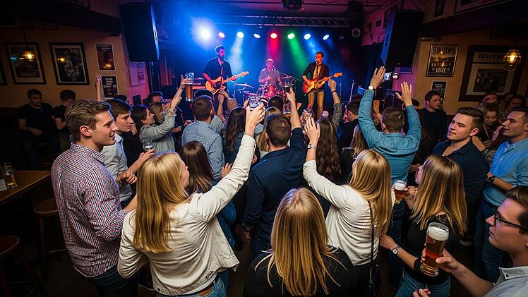 Bei einem Livekonzert in einer Musikkneipe herrscht ausgelassene Stimmung.
