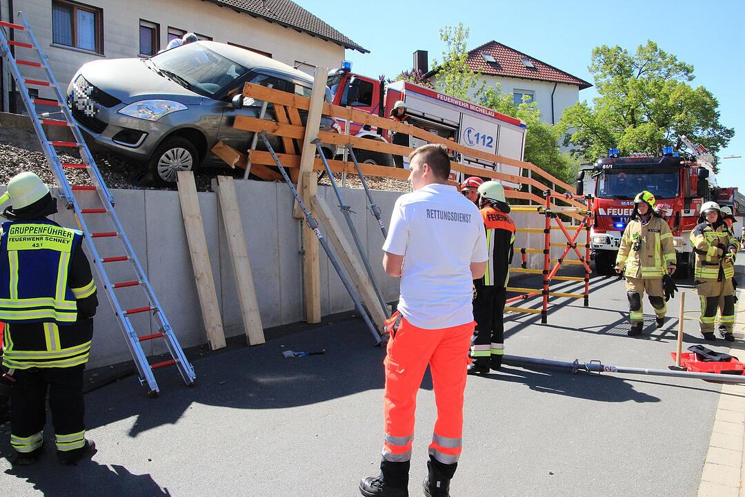 Unfall in Lichtenfels - Auto in Schney festgefahren