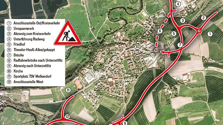 So verläuft die neue Ortsumgehung von Melkendorf.Grafik: BR-Archiv
