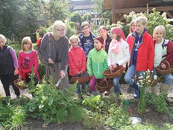 Karin Braun (Dritte von links) erklärt die wichtigsten Küchen- und Heilkräuter. Foto: Gerda Völk