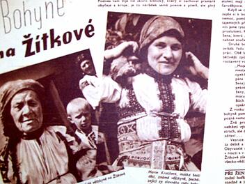 Ein Zeitungsbericht aus dem Jahr 1938 über die "bohyné" Anna Struhárová und Marie Krotilová. Er befindet sich im Archiv der Gemeinde Žítková.