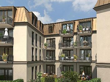 Ende 2018 sollen die 55 Wohnungen im neuen Katharinenspital bezugsfertig sein. Grafik: Reimann und Krügel Architekten