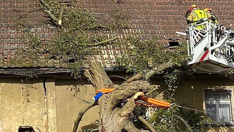 Burgkunstadt: Baum kracht auf Haus von Seniorin - Sturm hält Einsatzkräfte auf Trab