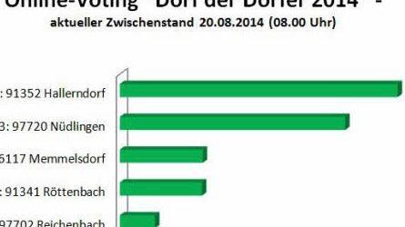 Das ist der Zwischenstand des Online-Votings für den Video-Wettbewerb "Dorf der Dörfer": Nüdlingen holt auf. Foto: Infranken.de