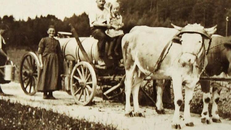 Gunda Grün, wie sie bei ihrem Vater auf dem Pferdewagen sitzt. Daneben steht ihre Großmutter.  Foto: privat