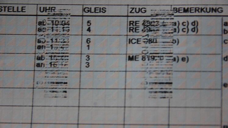 Der Reiseplan ist zum Teil unleserlich. (Foto: Friedwald Schedel)