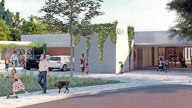 Die Kita ist als eingeschossiges Gebäude mit Passivhausstandard geplant. Visualisierung: JB Architekten