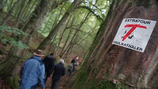 Ein rotes T weist den Wanderern den Weg durch den Wald. Foto: Archiv/Arkadius Guzy