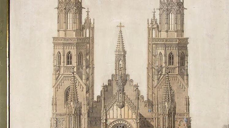 So wie auf diesem Entwurf von 1860 hätte der königliche Konservator Karl Alexander Heideloff die Ritterkapelle gerne - ähnlich dem Kölner Dom -umgebaut.