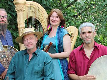 Harfe, Hybrid-Sitar, Percussion und die Singende säge bringen die Musiker nach Großwenkheim mit.  Foto: Hans-Jürgen Freund