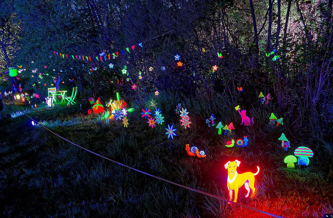 Eine magische Kulisse mit effektvoll platzierter Lichtkunst.