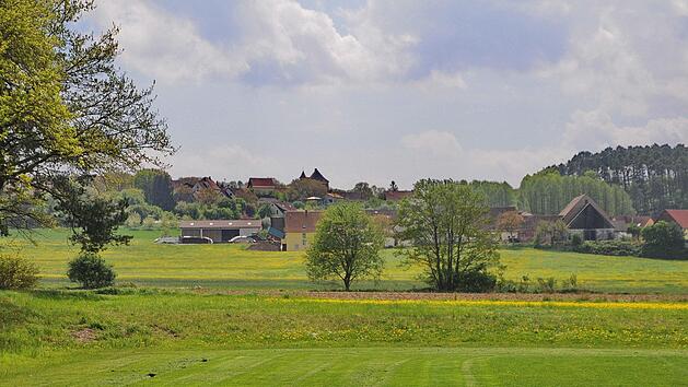Auf H&ouml;he der  beiden Geh&ouml;lze in der Mitte wird die S&uuml;dableitung zum Friedhof hin verlaufen &uuml;ber eine Flutmulde zum Neuweiher; im Hintergrund Schneckenhof und dann Adlitz.  Foto: Karl Heinz Wirth