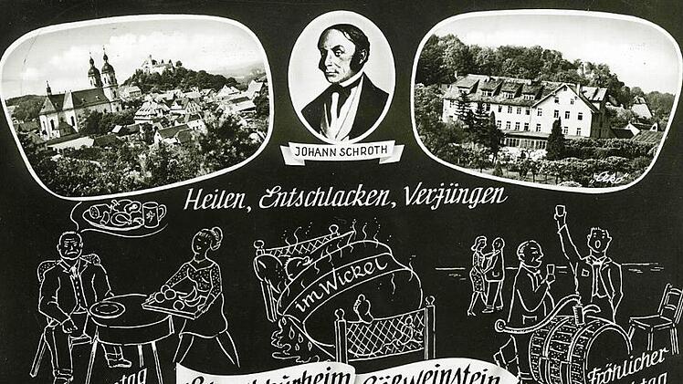 In Rückbesinnung auf die guten alten Zeiten, als der Ort als Kurzentrum berühmt war, warb Gößweinstein 1965 mit einer Schrothkur um Gäste. Repro: löw