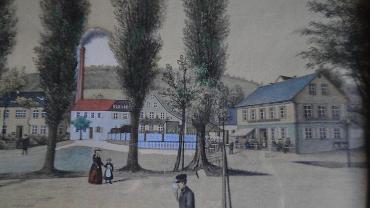 Die Blaich Ende des 19. Jahrhunderts: Von links die Mälzerei Zeitler, in der Mitte die aufstrebende Wurstfabrik Sauermann und rechts die Gastwirtschaft des Johann Martin Hahn