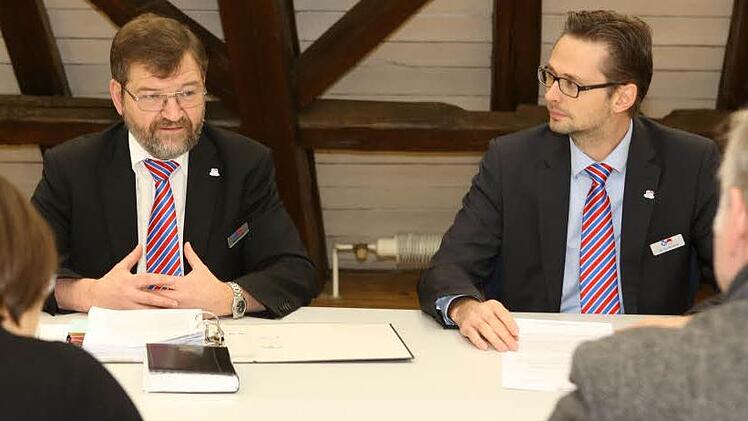 Der VR-Vorstandsvorsitzende Wolfgang Haller (links) verkündete bei der Vorstellung der Jahresbilanz, dass er 2019 in Rente geht. Stefan Benecke (Mitglied der Geschäftsleitung und Prokurist) wird deshalb zum 1. Juni in den Bankvorstand berufen. Foto: Barbara Herbst/Archiv