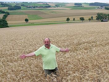 Von da nach da: 20 Meter breit und 250 Meter lang soll der Hecken- und Magerrasen-Streifen werden, den Hartmut Puff nach Grundstückskäufen unterhalb des Fechheimer Berges vorgesehen hat. Dort soll ein Lebensraum für die Schlingnatter und andere wärmeliebende Arten entstehen. Foto: Berthold Köhler